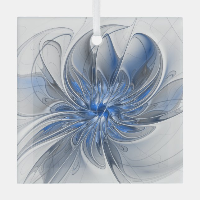 Ornement En Verre Aquarelle gris bleu Abstrait Fractal Art Flower (Recto)