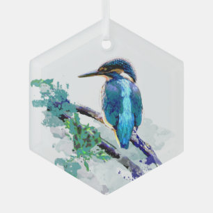 Ornement En Verre Aquarelle Kingfisher Oiseau Art de la faune