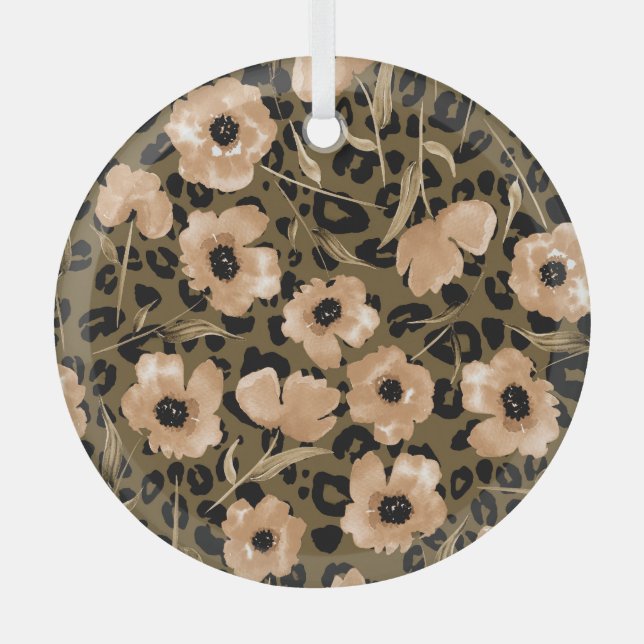 Ornement En Verre Aquarelle léopard floral : Motif sans fin (Recto)