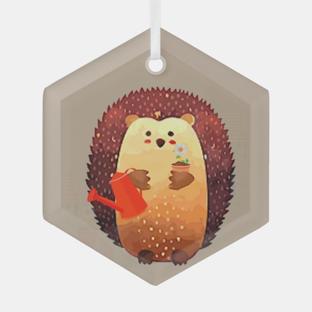 Ornement En Verre Aquarelle mignonne petit hérisson Jardinage animal (Recto)