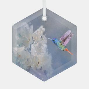 Ornement En Verre Aquarelle Oiseau Oiseau Blanc Fleur Jardin