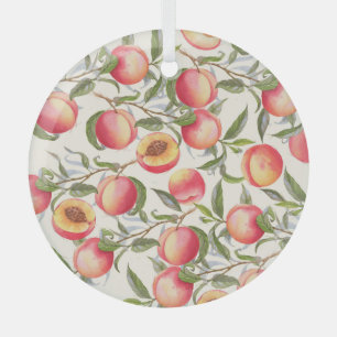 Ornement En Verre Aquarelle pêche, motif floral transparent.