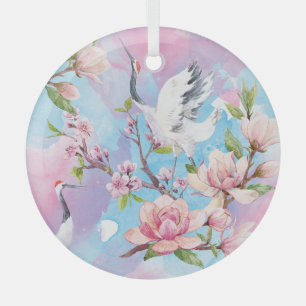 Ornement En Verre Aquarelle Rouge Motif japonais