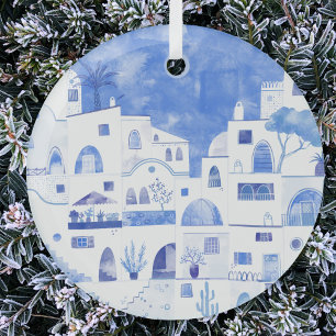 Ornement En Verre Aquarelle Santorin Grèce