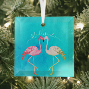 Ornement En Verre Aquarelle turquoise tropicale Monogramme Flamant r