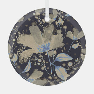 Ornement En Verre Aquarelle Vintage florale : Arrière - plan noir