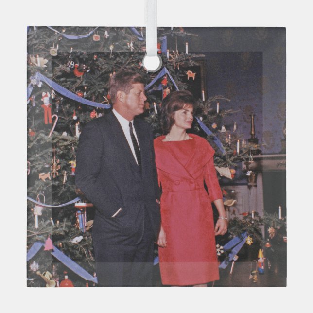 Ornement En Verre Arbre de Noël Président John Kennedy & Jacqueline (Recto)