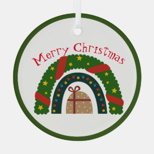 Ornement En Verre Arc-en-ciel de Noël avec un présent
