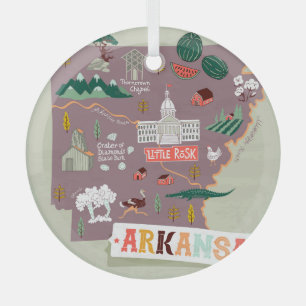Ornement En Verre Arkansas Illustré : Carte de voyage USA