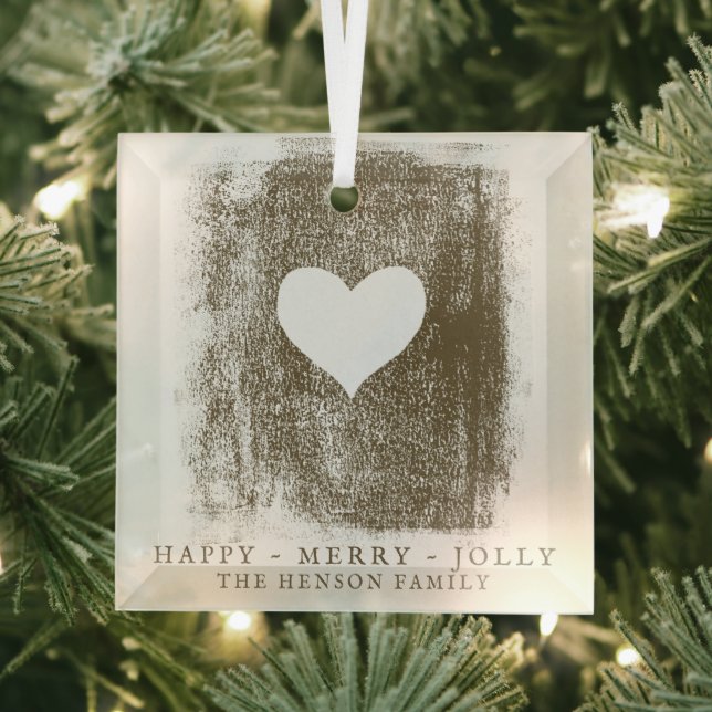Ornement En Verre Art Golden Heart Dessin Famille Noël (Insitu)