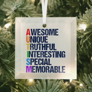 Ornement En Verre Awesome Autism Pride Acronyme joli Noël