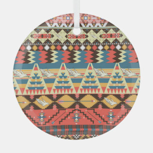 Ornement En Verre Aztèque coloré : oiseaux, fleurs motif.