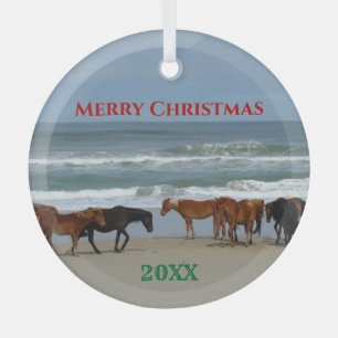 Ornement En Verre Banques extérieures de Chevaux sauvages OBX Noël
