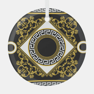 Ornement En Verre Baroque d'or : frontière noire grecque