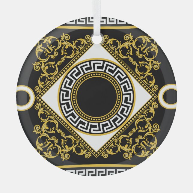 Ornement En Verre Baroque d'or : frontière noire grecque (Recto)