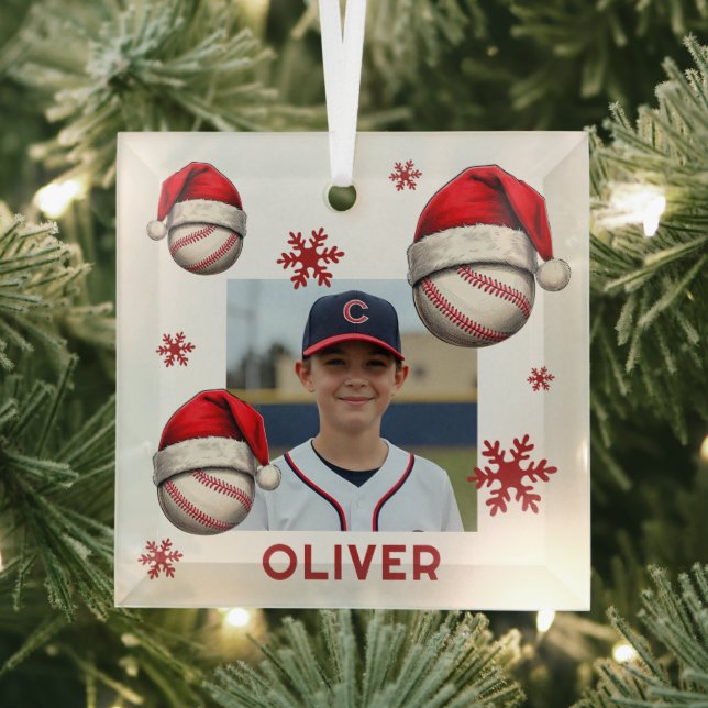 Ornement En Verre Baseball Ball Santa Hat Name Photo Christmas  (Insitu)
