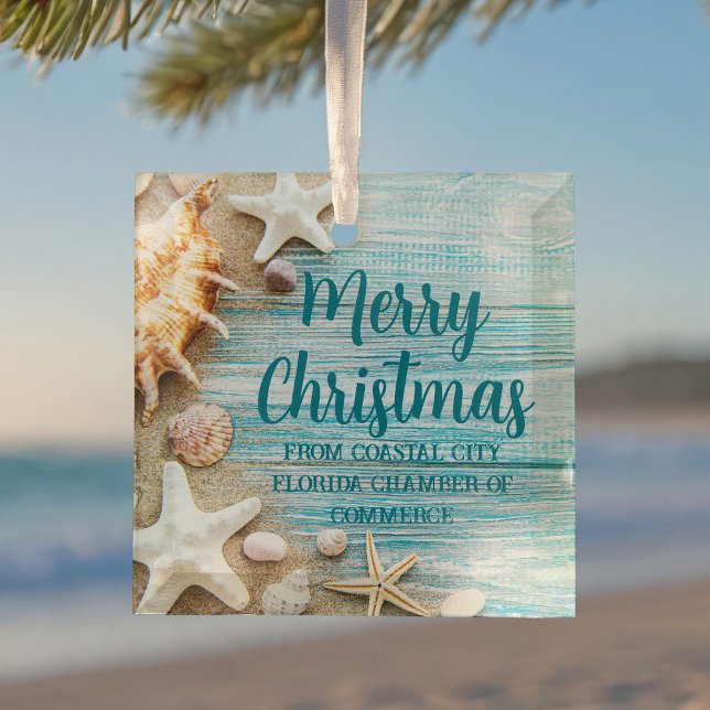 Ornement En Verre Beach Busines Seashells Custom Christmas Gift (Créateur téléchargé)