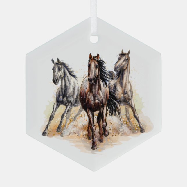 Ornement En Verre Beau Cheval Sauvage Coureur Aquarelle Art (Verso)