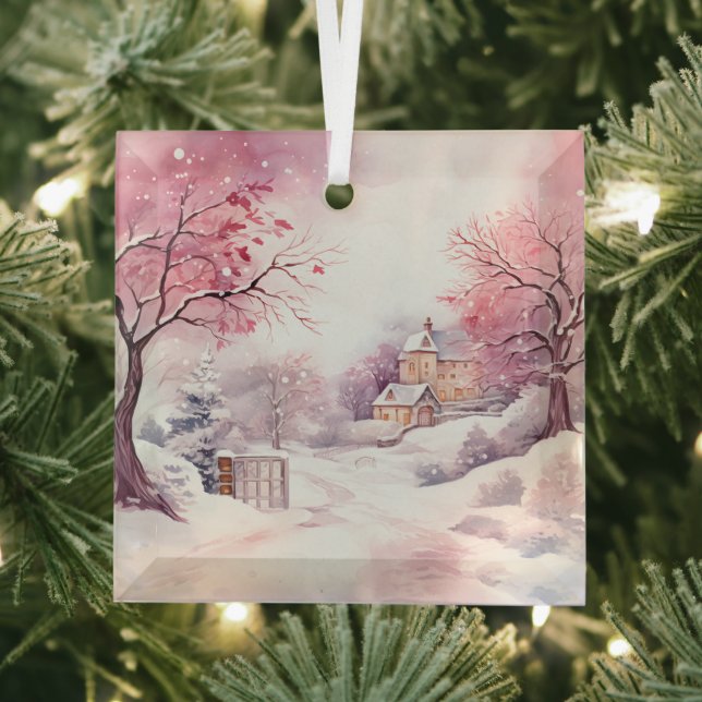 Ornement En Verre Beaux paysages roses de Noël (Insitu)