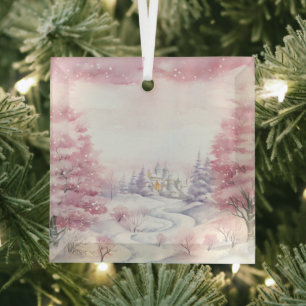 Ornement En Verre Beaux paysages roses de Noël