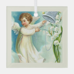 Ornement En Verre Bébé ange avec cloche bleue