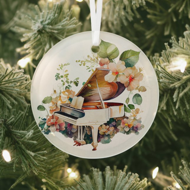 Ornement En Verre Bébé blanc Grand Piano aquarelle (Insitu)