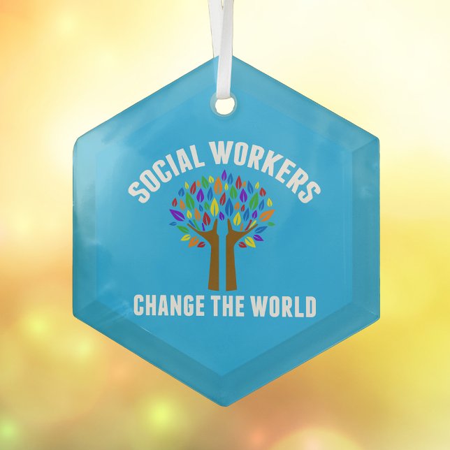 Ornement En Verre Belle Citation de travail social Bleu Noël (Créateur téléchargé)