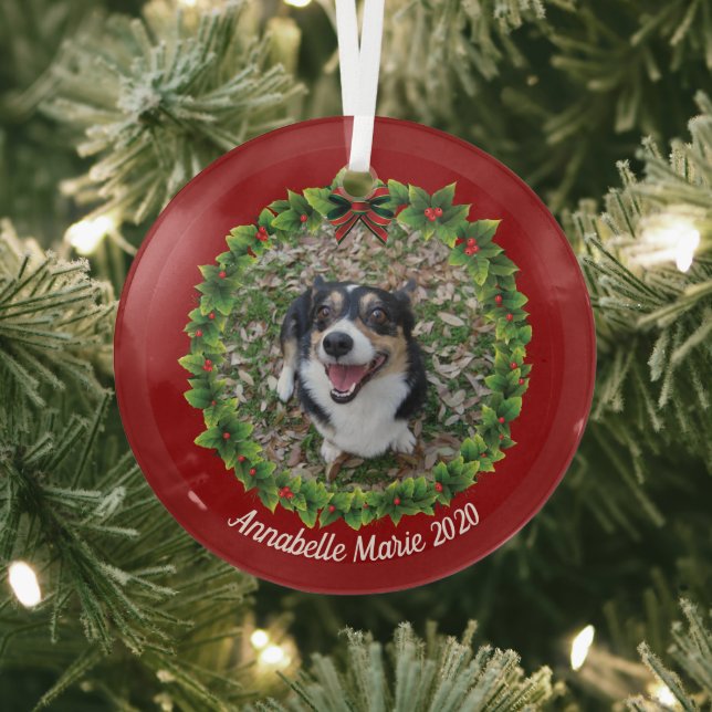Ornement En Verre Belle Créer Votre Propre Animal Photo Chien Noël (Insitu)