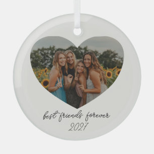 Ornement En Verre Best Friends Forever BFF Custom Heart Année photo