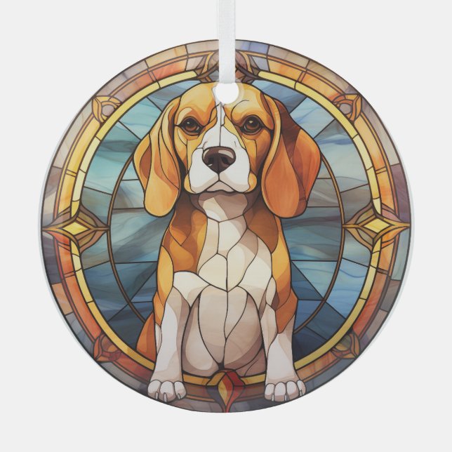Ornement En Verre Blue Gold Beagle Puppy  (Recto)