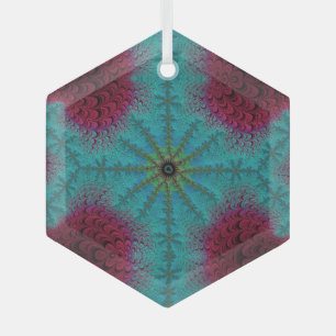 Ornement En Verre Blue Red and Green Starburst Fractal Suncatcher