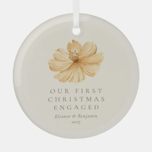 Ornement En Verre Boho Floral personnalisé Premier Noël Engagé