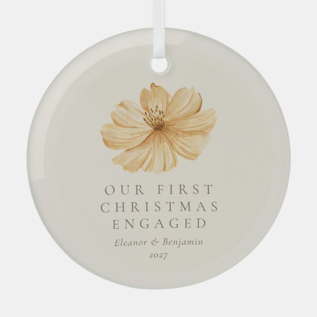 Ornement En Verre Boho Floral personnalisé Premier Noël Engagé (Recto)