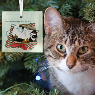 Ornement En Verre Boîte cadeau drôle de chat calico de Noël