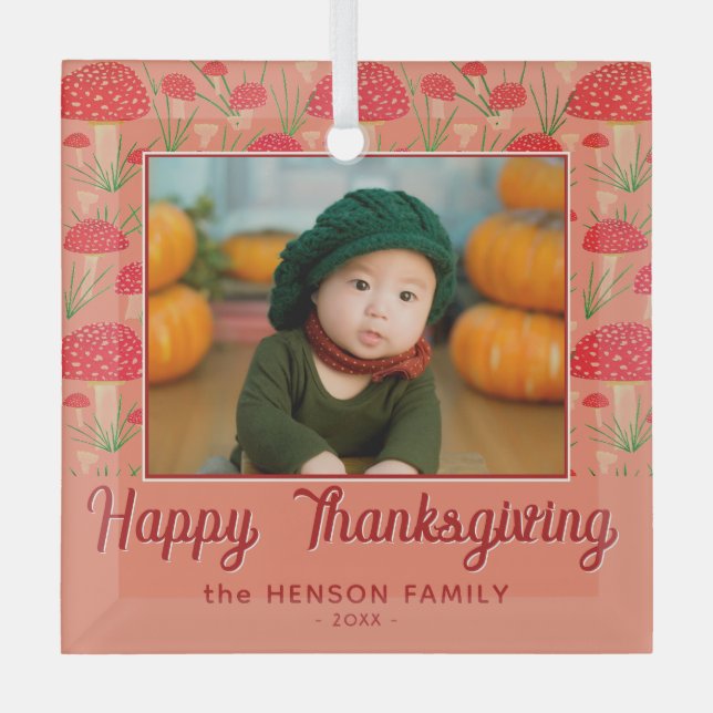 Ornement En Verre Bon thanksgiving Champignons rouges photo automne (Recto)