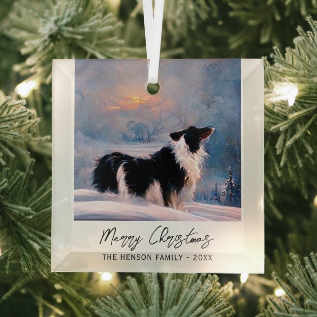 Ornement En Verre Border Collie in Winter Snowy Landscape Christmas (Insitu)