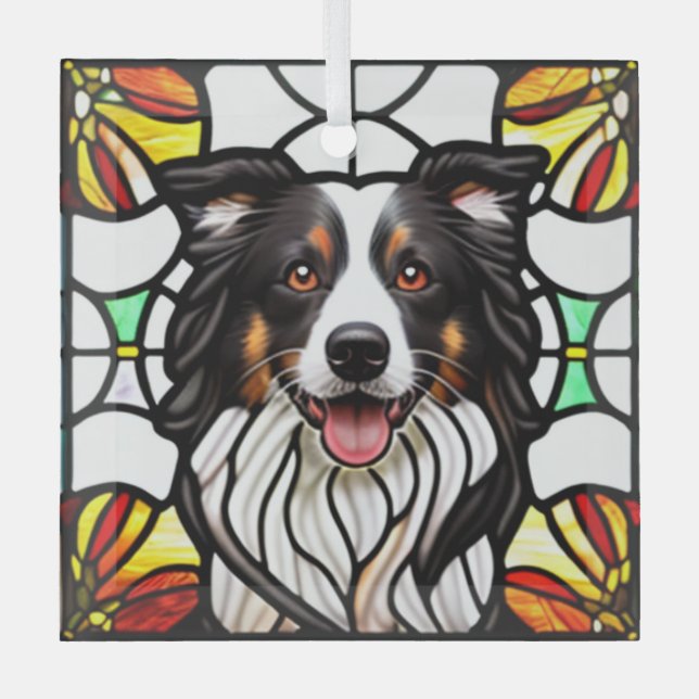 Ornement En Verre Bordure Collie Chien "Verre tendu" (Recto)