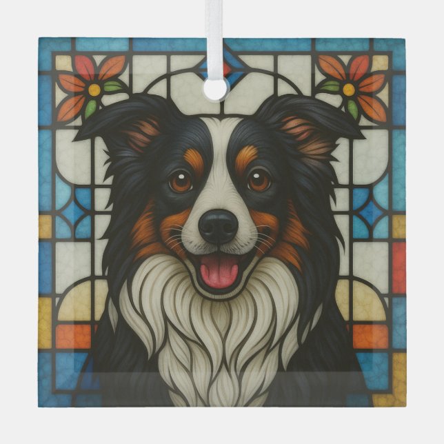 Ornement En Verre Bordure Collie Chien "Verre tendu" (Recto)