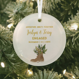Ornement En Verre Bottes Rustiques de Noël Couple Floral Engagé