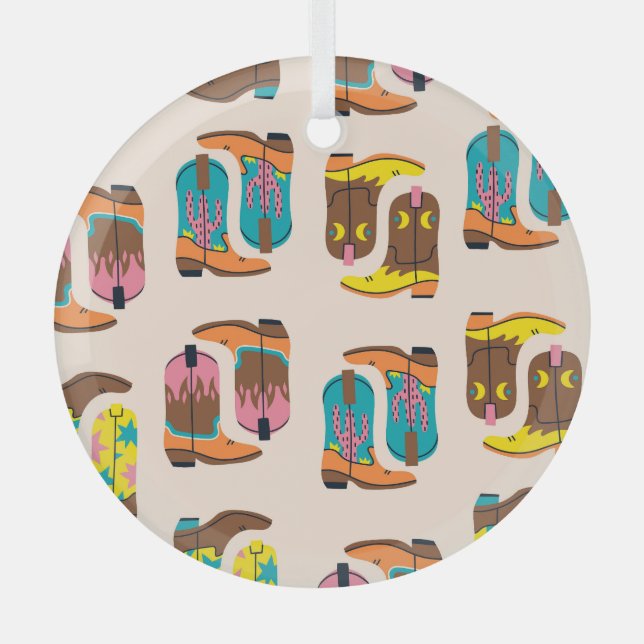 Ornement En Verre Bottes Wild West Cowboy : Motif de concept de mode (Recto)