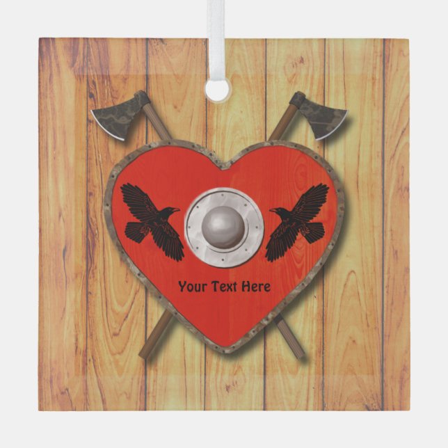 Ornement En Verre Bouclier cardiaque viking - Corbeau (Recto)