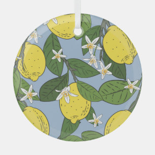 Ornement En Verre Branches de citron : Illustration Vintage bleue