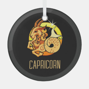 Ornement En Verre Brown et or Capricorne signe zodiac noir