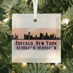 Ornement En Verre Buffalo NY City Skyline Latitude et Longitude