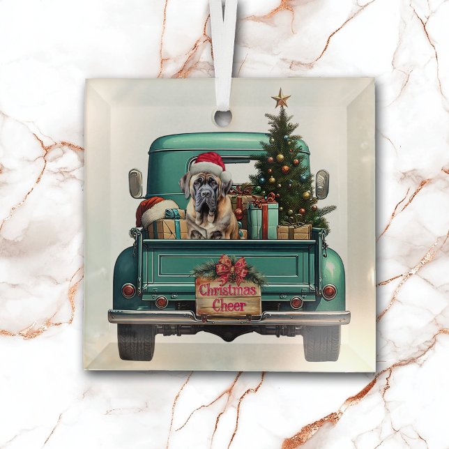 Ornement En Verre Bullmastiff Chien Retro Camion Noël (Créateur téléchargé)