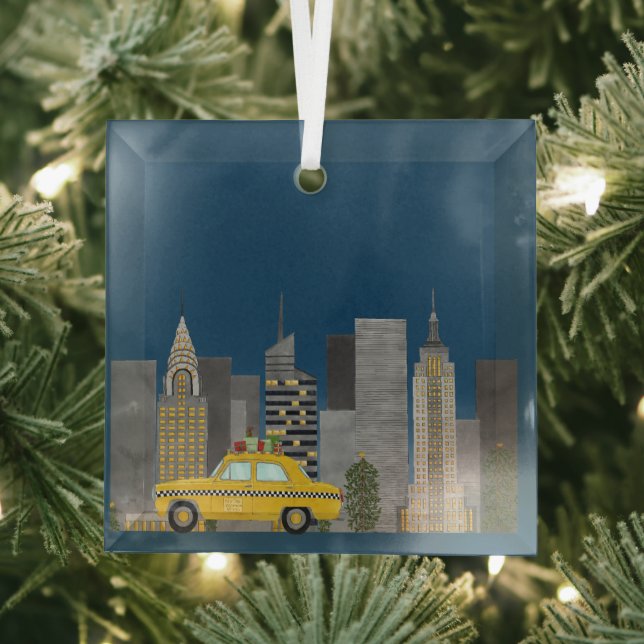 Ornement En Verre Cabine jaune dans la ville personnalisable (Insitu)