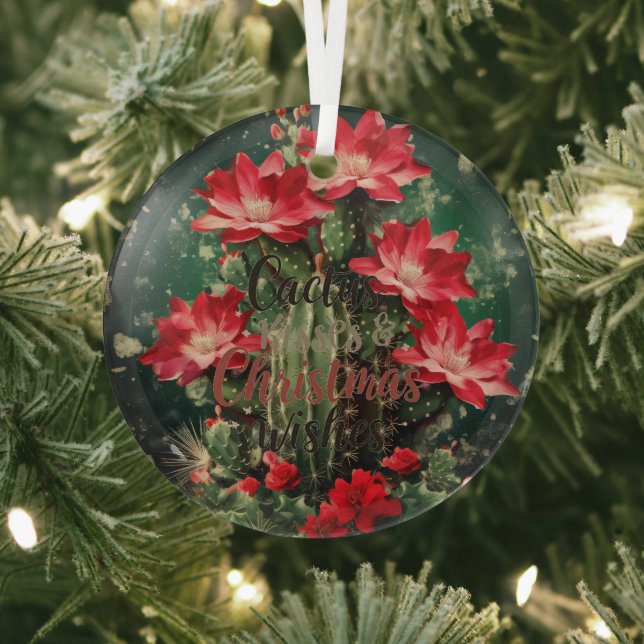 Ornement En Verre Cactus Kisses & Christmas Wishes A Glass Ornament (Insitu)