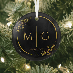 Ornement En Verre Cadre floral élégant monogramme personnalisé
