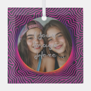 Ornement En Verre Cadre photo personnalisé Neon Vaporwave Swirl