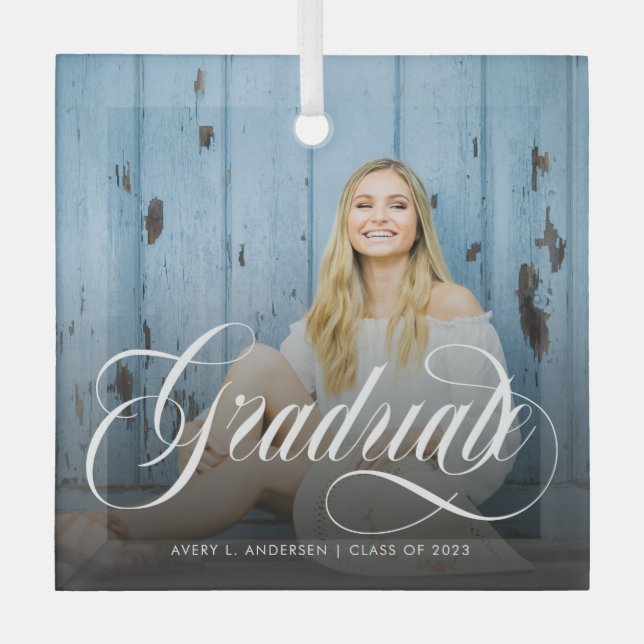 Ornement En Verre Calligraphie blanche moderne Diplôme photo (Recto)